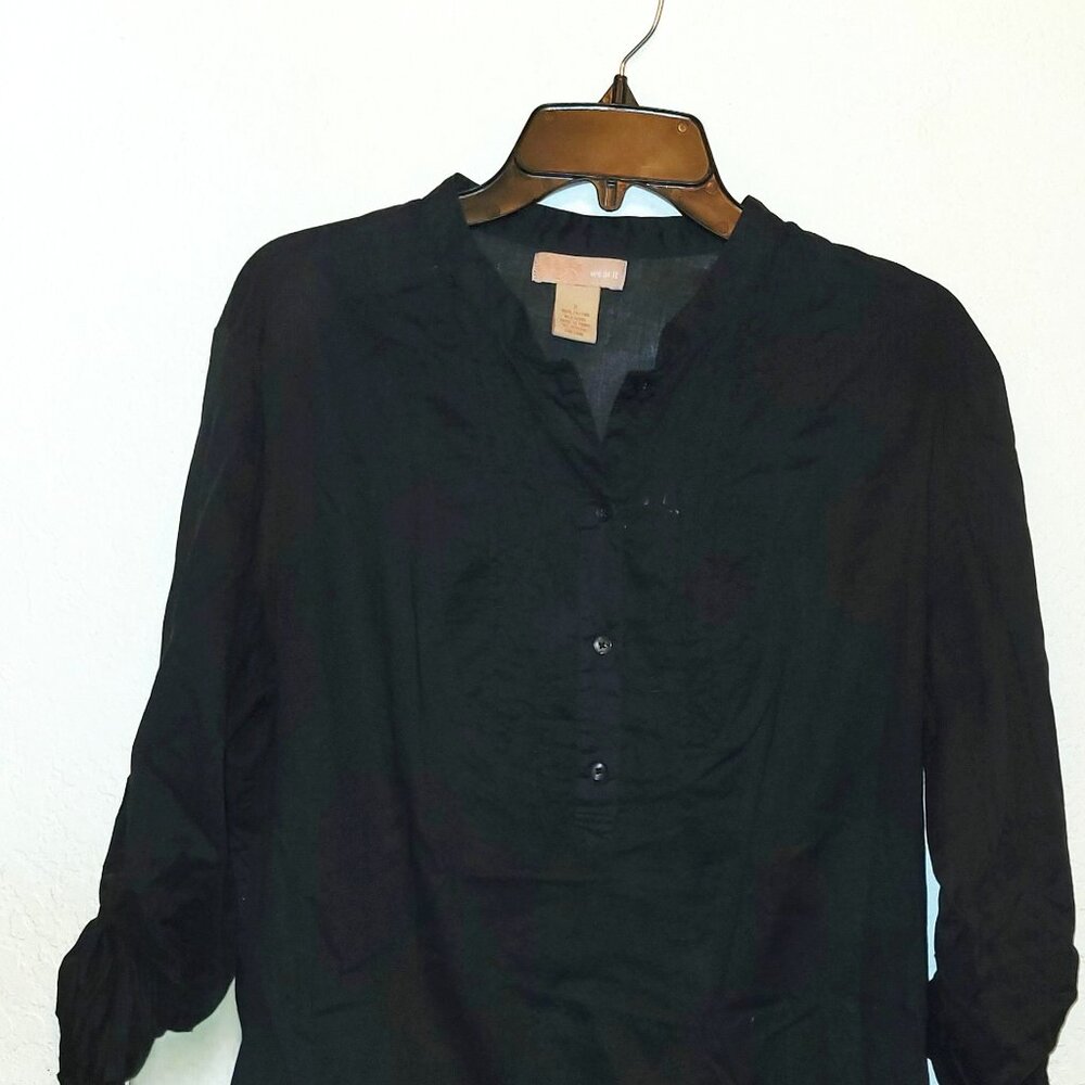 Wear It Women's Semi-Sheer Black Long Sleeve Pleated Tuxedo Front Shirt Size 2